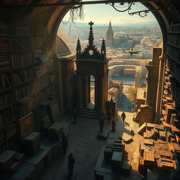 A breathtaking visualization of the 'Cemetery of Forgotten Books', where neglected books are stored among dusty, timeworn stone shelves, exuding an air of forgotten histories and the powerful truth of literature