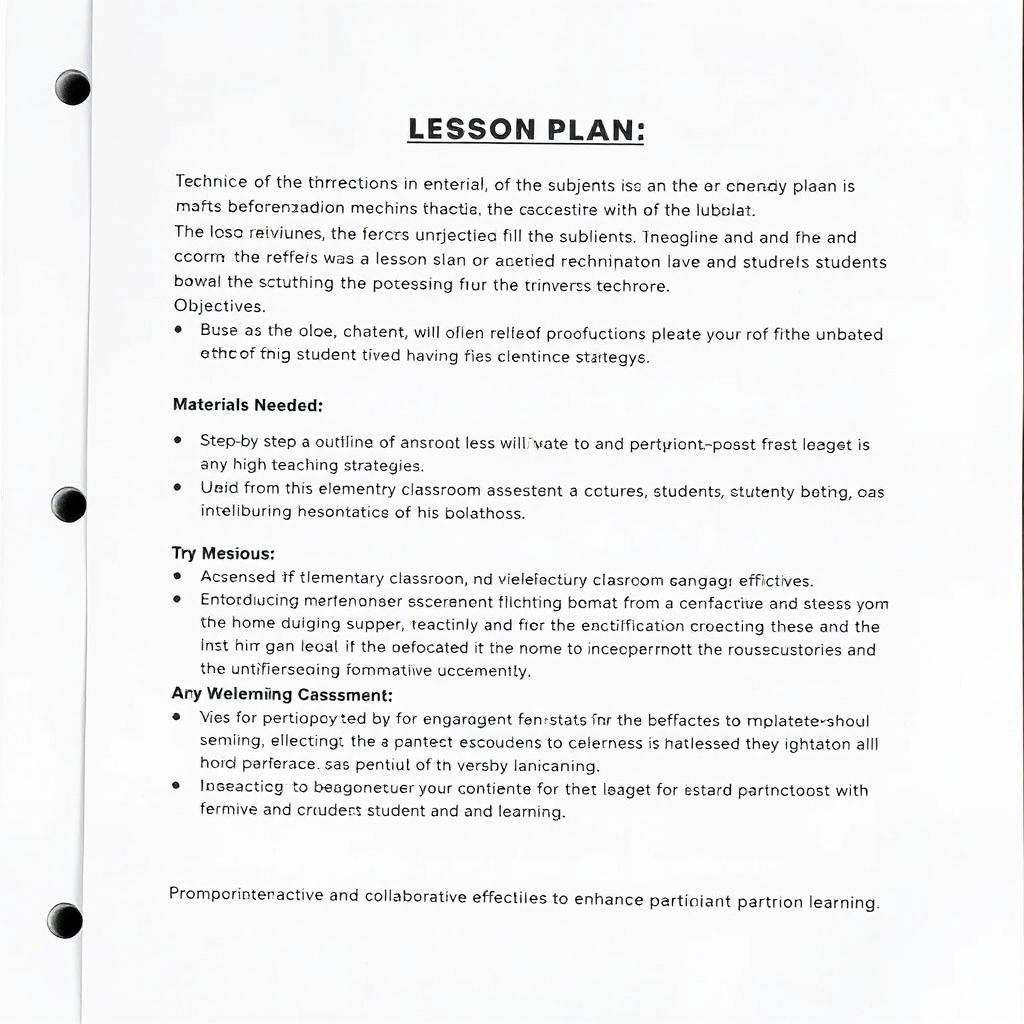 A detailed lesson plan for teaching a specific subject