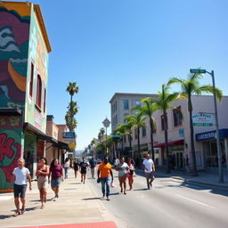 A vibrant street scene on Crenshaw Boulevard in Los Angeles, capturing the essence of urban culture