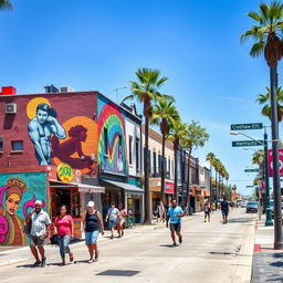 A vibrant street scene on Crenshaw Boulevard in Los Angeles, capturing the essence of urban culture