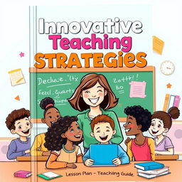 A visually engaging book cover for a lesson plan teaching guide, featuring a colorful illustration of a classroom setting with diverse students actively participating