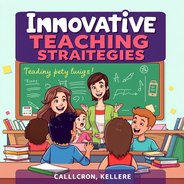 A visually engaging book cover for a lesson plan teaching guide, featuring a colorful illustration of a classroom setting with diverse students actively participating