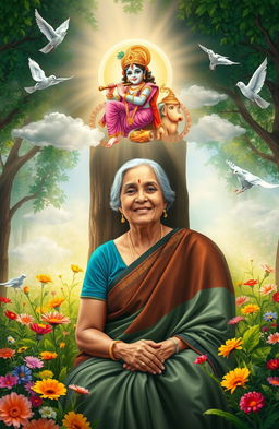 A serene and heartfelt scene depicting the intertwined memories of a grandmother, surrounded by blessings from Lord Krishna and Lord Jagannath