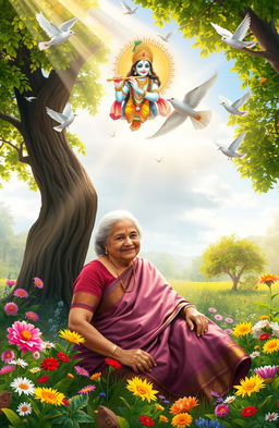 A serene and heartfelt scene depicting the intertwined memories of a grandmother, surrounded by blessings from Lord Krishna and Lord Jagannath