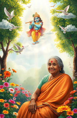 A serene and heartfelt scene depicting the intertwined memories of a grandmother, surrounded by blessings from Lord Krishna and Lord Jagannath