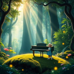 A graphical representation of a magical forest scene filled with vibrant, whimsical greenery and fantastical flora