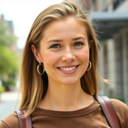 A beautiful 35-year-old woman from the USA, with natural light skin and a well-groomed appearance, wearing simple yet stylish clothing