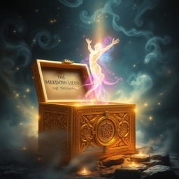 A mystical scene depicting a soul being released from an ancient golden box, surrounded by a magical aura