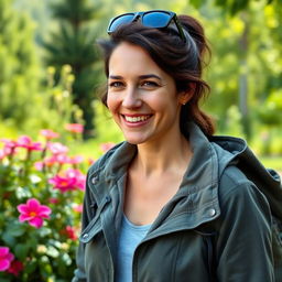 A 35-year-old woman from the USA with natural light skin, embodying a well-groomed and simple style