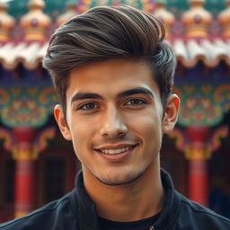 A portrait of a handsome young Tajikistani man, showcasing his strong jawline and captivating features
