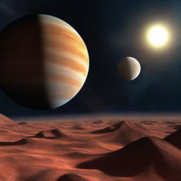 A digital rendering of an alternate reality where Mercury has become a gas giant, set against the backdrop of the solar system