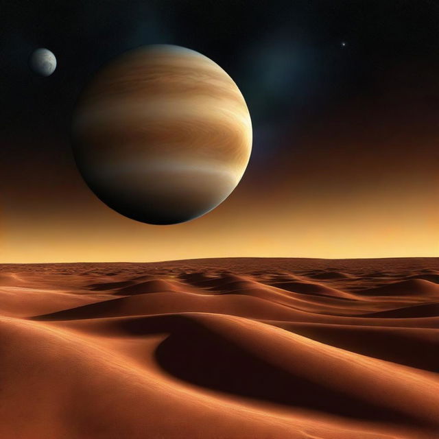 A digital rendering of an alternate reality where Venus has become a gas giant, set against the backdrop of the solar system.