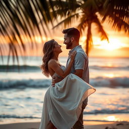A romantic scene between a couple in love, showcasing their affection and intimacy