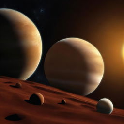 A digital rendering of an alternate reality where Venus has become a gas giant, set against the backdrop of the solar system.