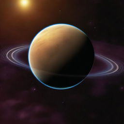 A digital rendering of an alternate reality where Venus has become a gas giant, set against the backdrop of the solar system.