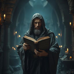 A striking portrayal of a heretic monk, dressed in tattered robes that reflect a sense of rebellion against monastic traditions