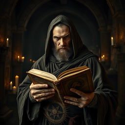 A striking portrayal of a heretic monk, dressed in tattered robes that reflect a sense of rebellion against monastic traditions