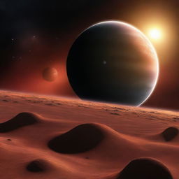 A digital rendering of an alternate reality where Earth has become a gas giant, set against the backdrop of the solar system.