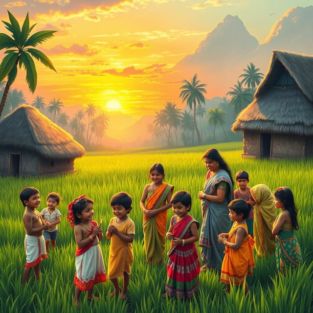 A vibrant and evocative scene depicting the journey from childhood to youth within Bengali culture