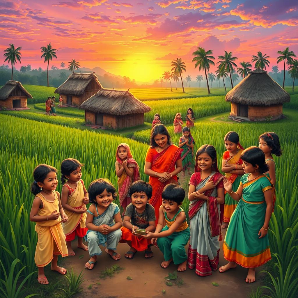 A vibrant and evocative scene depicting the journey from childhood to youth within Bengali culture