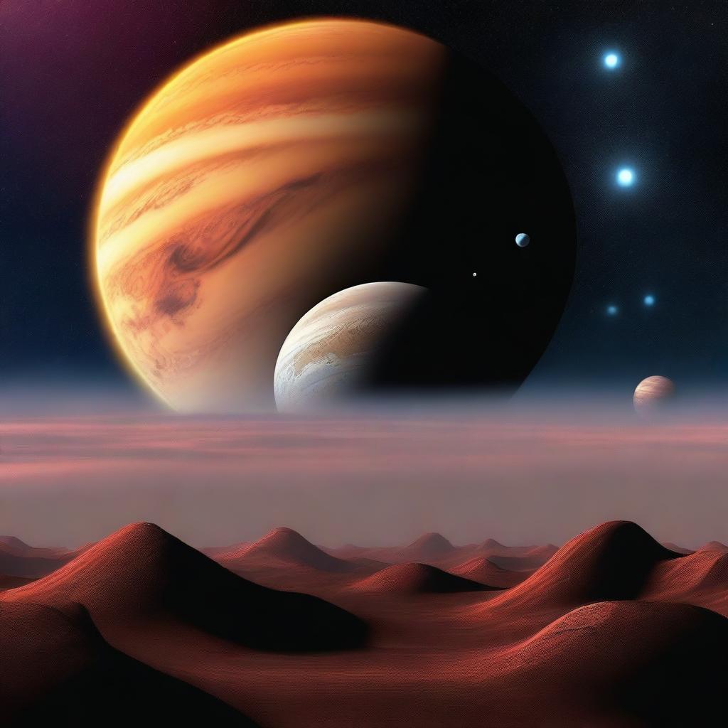 A digital rendering of an alternate reality where Earth has become a gas giant, set against the backdrop of the solar system.