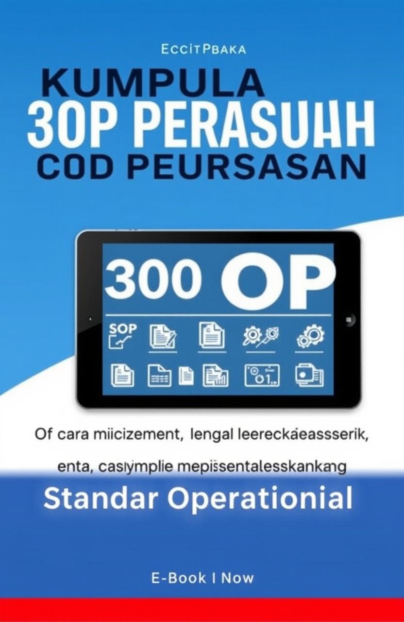 A striking eBook cover design for 'E-Book Kumpulan 300 SOP Perusahaan: Cara Mudah Menyusun dan Mengimplementasikan Standar Operasional'