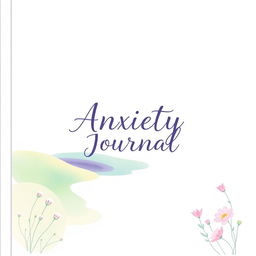 A calming and beautiful cover design for an anxiety journal, featuring soft pastel colors like lavender and mint green