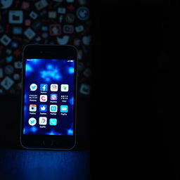 A split image depicting two contrasting sides: on the left, a glowing smartphone with a vibrant screen displaying social media icons, casting a bright blue and white light; on the right, a dark, shadowy figure partially obscured in darkness, with an ambiguous expression