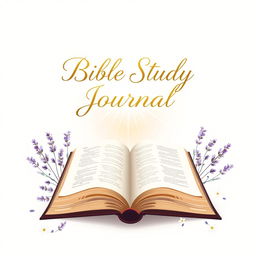A beautifully designed cover for a Bible study journal, featuring an elegant layout with a soft pastel background, perhaps light blue or lavender