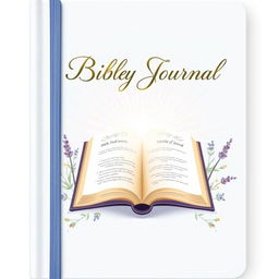 A beautifully designed cover for a Bible study journal, featuring an elegant layout with a soft pastel background, perhaps light blue or lavender