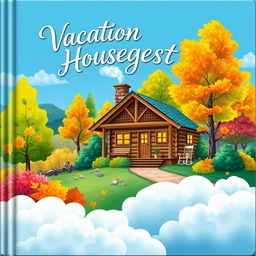 A beautifully illustrated book cover featuring a cozy cabin surrounded by a picturesque landscape