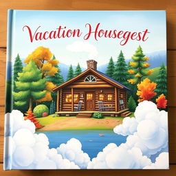 A beautifully illustrated book cover featuring a cozy cabin surrounded by a picturesque landscape