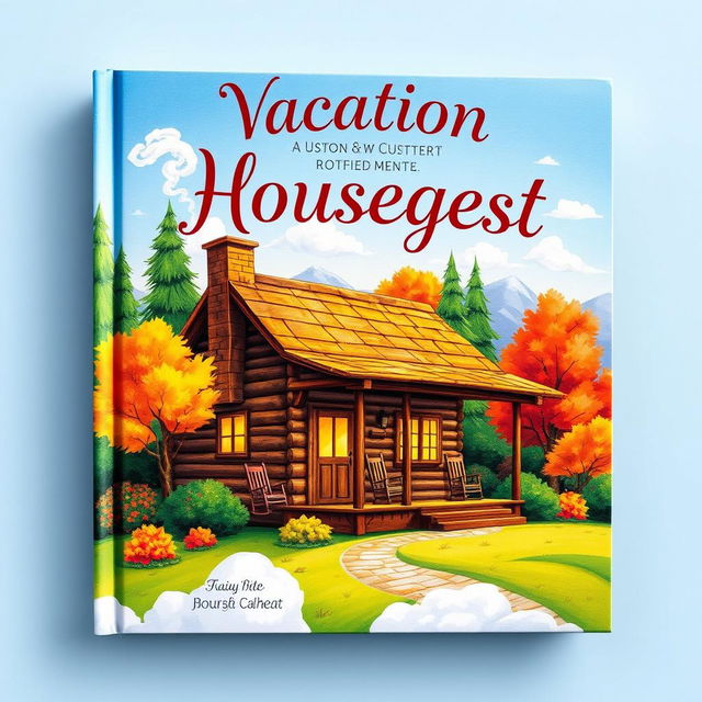 A beautifully illustrated book cover featuring a cozy cabin surrounded by a picturesque landscape