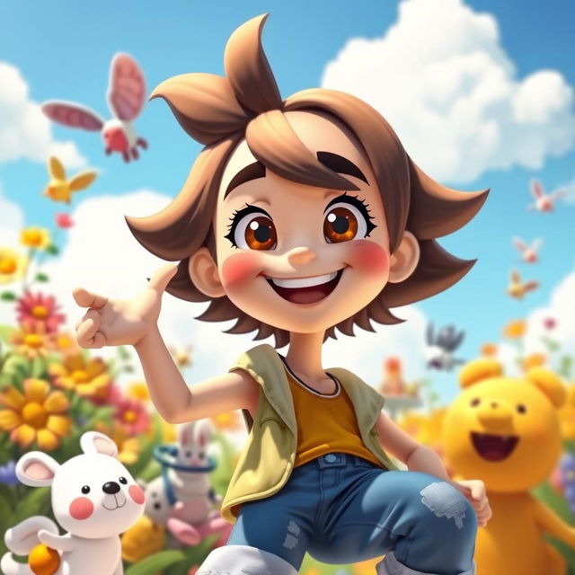 A lively animated character that resembles the user, depicted in a vibrant setting