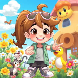 A lively animated character that resembles the user, depicted in a vibrant setting