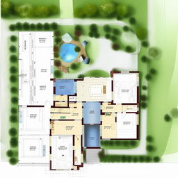 Create a detailed floor plan of a 4 bedroom, L-shaped, ground-level house.