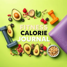 A sleek and modern fitness calorie journal cover design featuring a vibrant color palette with shades of green and orange
