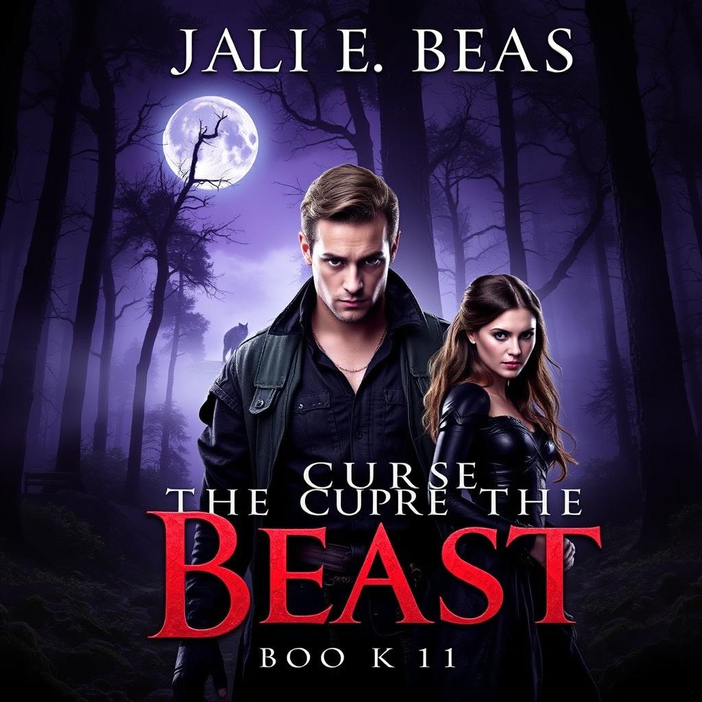 The cover of 'The Curse of the Beast: Book 1' features a dark, misty forest at twilight, with towering trees and a full moon casting an eerie glow