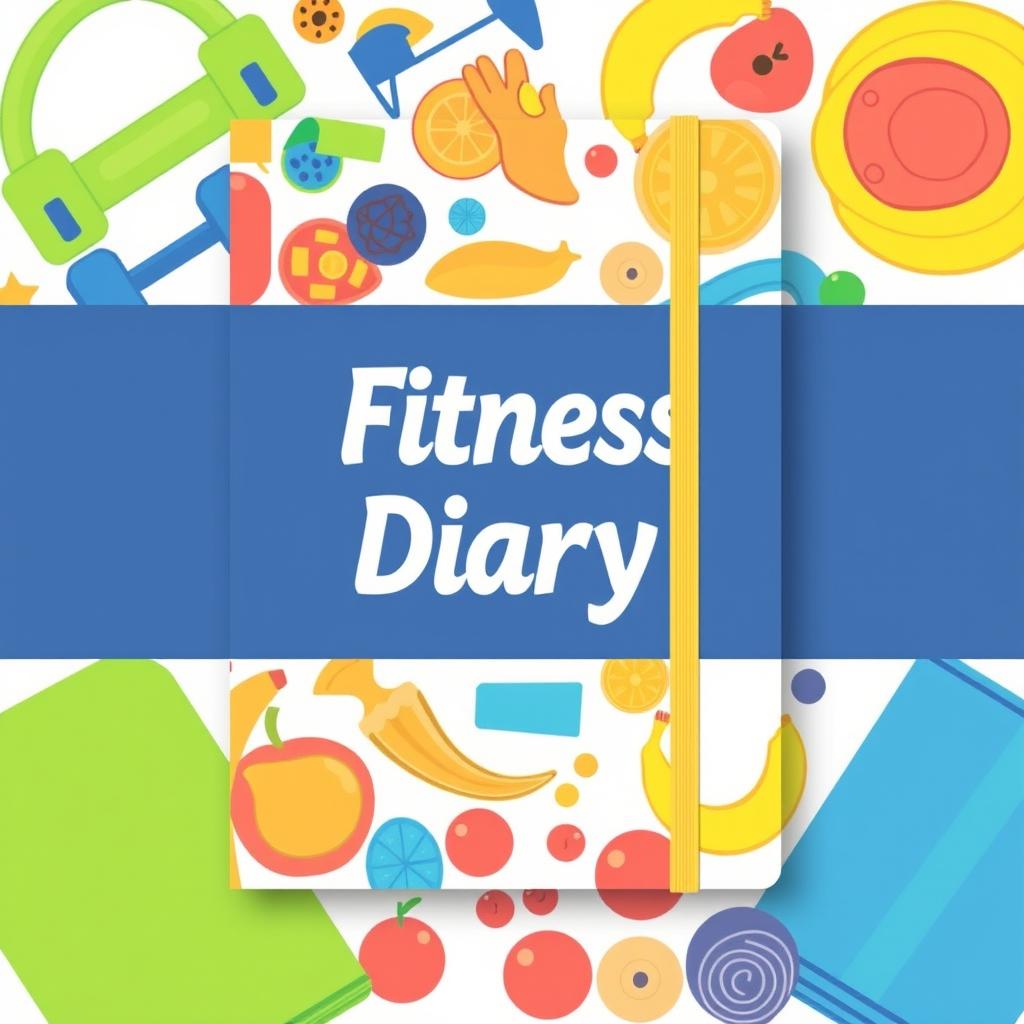 A vibrant and motivational fitness diary journal cover featuring a sleek and modern design