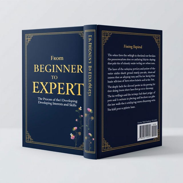 An elegant book cover design including the front, back, and spine for the title 'From Beginner to Expert: The Process of Developing Interests and Skills'