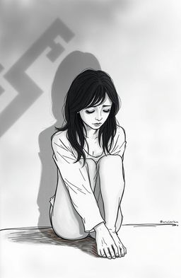 A melancholic woman, sitting alone in a dimly lit room, her expression reflecting deep sadness