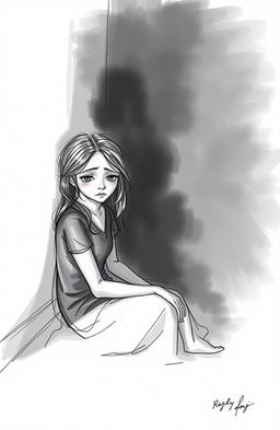 A melancholic woman, sitting alone in a dimly lit room, her expression reflecting deep sadness