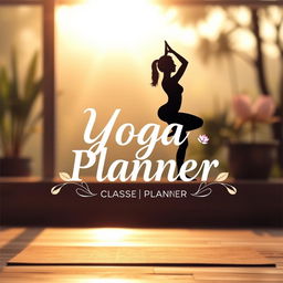 A beautifully designed cover for a yoga class planner, showcasing a serene and inviting atmosphere