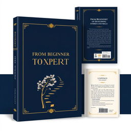 An elegant book cover design set for 'From Beginner to Expert: The Process of Developing Interests and Skills', consisting of separate designs for the front, back, and spine