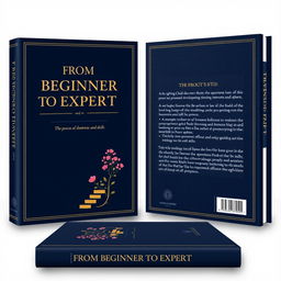 An elegant book cover design set for 'From Beginner to Expert: The Process of Developing Interests and Skills', consisting of separate designs for the front, back, and spine