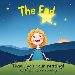 A heartwarming illustration of a little girl named Sara with curly golden hair, smiling as she looks up at a big, bright star shining in the night sky
