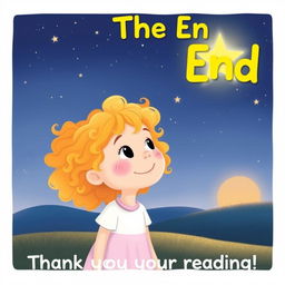 A heartwarming illustration of a little girl named Sara with curly golden hair, smiling as she looks up at a big, bright star shining in the night sky