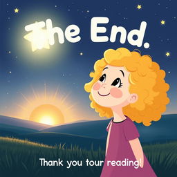 A heartwarming illustration of a little girl named Sara with curly golden hair, smiling as she looks up at a big, bright star shining in the night sky