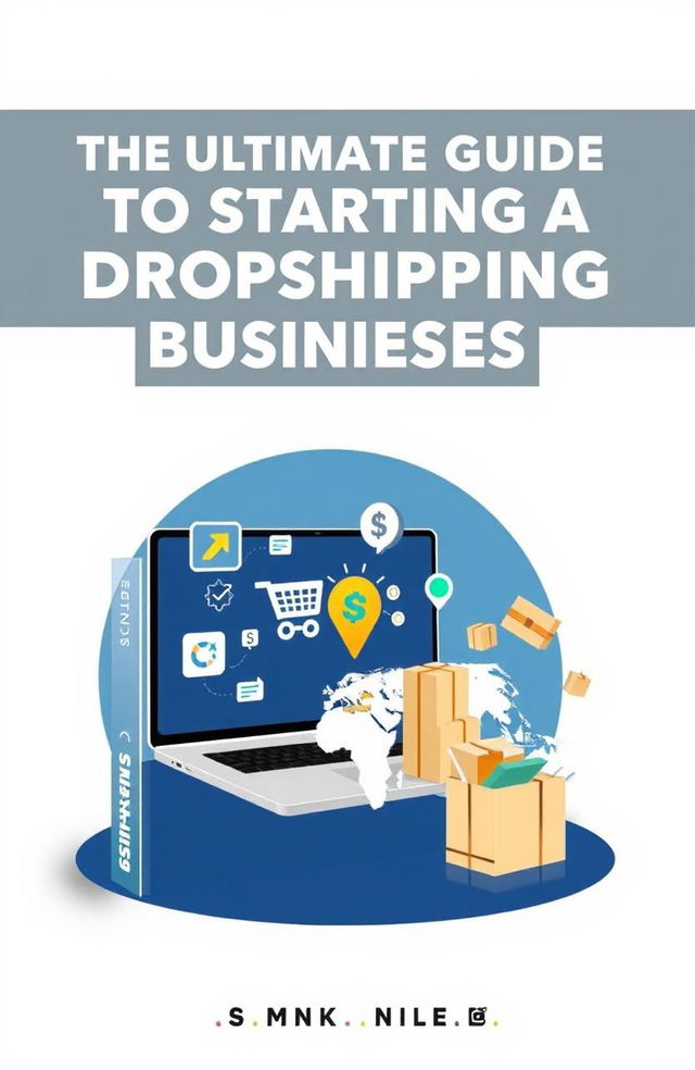 An engaging and professional eBook cover design for 'The Ultimate Guide to Starting a Dropshipping Business'