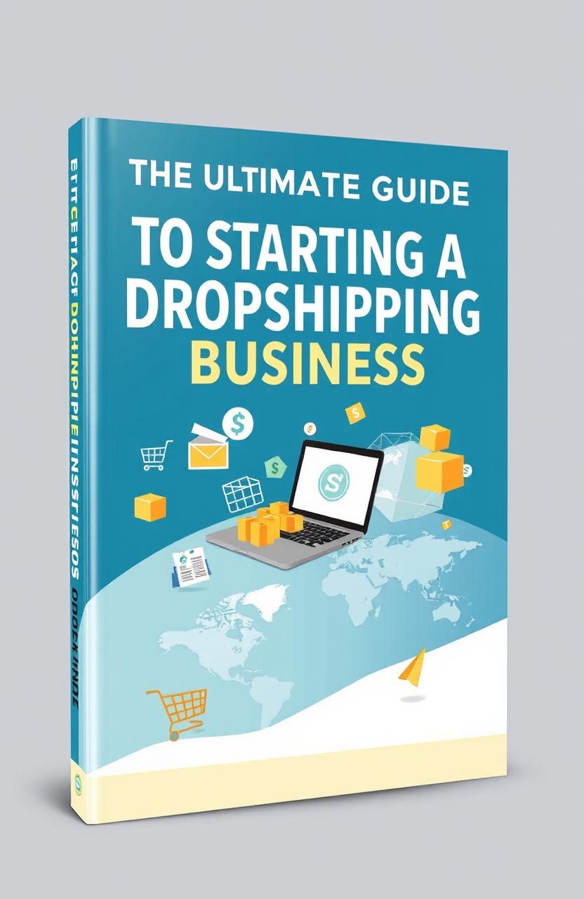 An engaging and professional eBook cover design for 'The Ultimate Guide to Starting a Dropshipping Business'